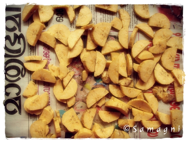 Sliced raw plantain