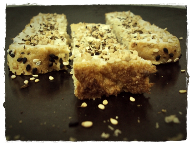 sprinkle sesame seeds and herbs