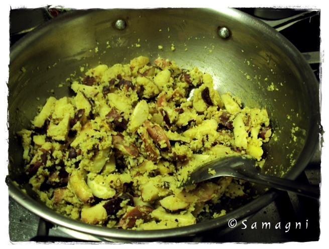 Add the coconut paste to jackfruit seeds