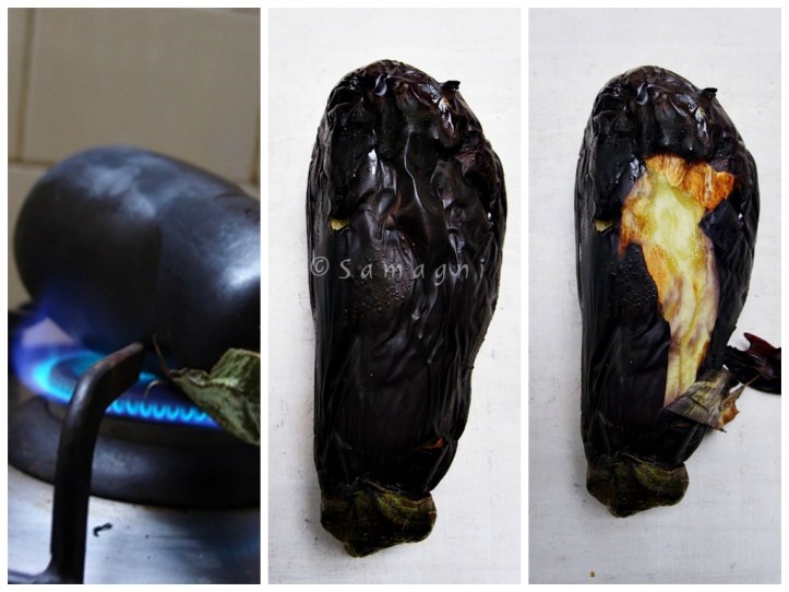 Fire roasting an eggplant